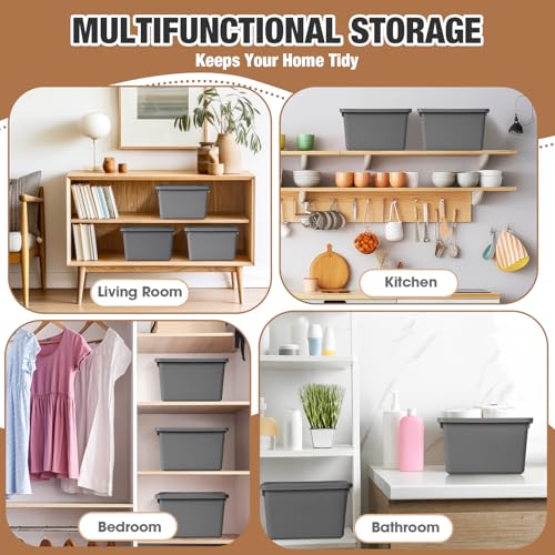 Potchen 6 Pcs Pack Small Stackable Storage Bins with Lids, Grey - color: Grey