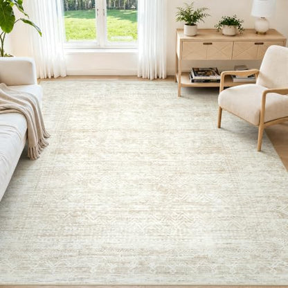 6x9 Area Rugs, Beige Washable Geometric Boho Rug for Living Room, Bedroom - color: Beige, size: 6' x 9' (Rectangular)
