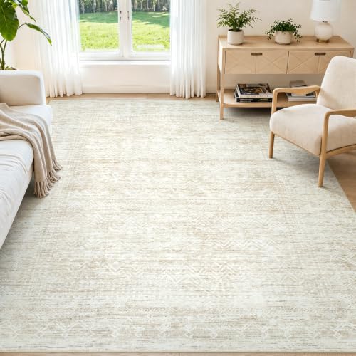 6x9 Area Rugs, Beige Washable Geometric Boho Rug for Living Room, Bedroom - color: Beige, size: 6' x 9' (Rectangular)