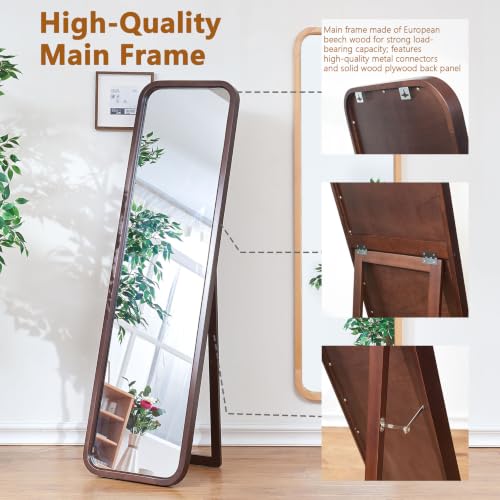 Walnut Wood Floor Mirror, 63 x 18 in - color: Walnut