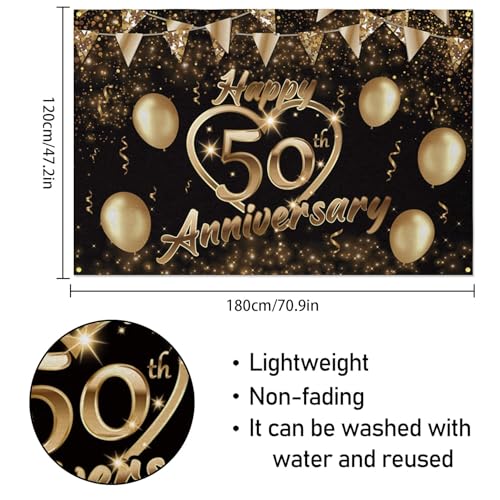 Happy 50th Anniversary Backdrop Party Decorations, Black Gold Glitter Bokeh Dots Valentine's Day Wedding Anniversary Party Photo Background Cake Table Banner Extra Large Wall Decor Props. 6 * 4ft (50) - color: 50