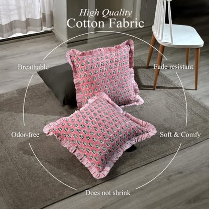 CPC Poppy Pink Block Print Ruffle Pillow Cover 16x16 Inch, Pack of 2 - color: Poppy Pink, size: 16" x 16" (Pack of 2)