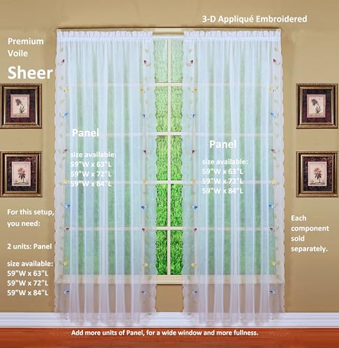 Today's Curtain,Vineyard 3-D Appliqué,Panel 72", White, 59" W x 72" L - color: White, size: 59"W x 72"L (Pack of 1)