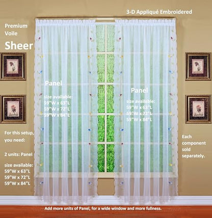 Today's Curtain,Vineyard 3-D Appliqué,Panel 84", White, 59" W x 84" L - color: White, size: 59"W x 84"L (Pack of 1)