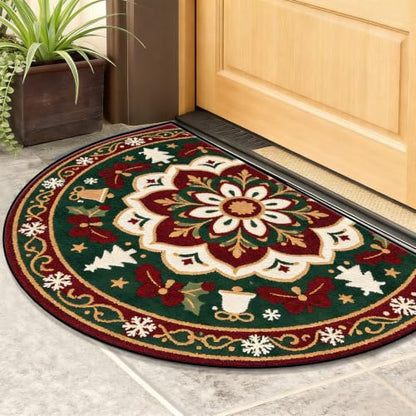 Christmas Half Round Door Mat 24"x36", Non-Slip Indoor Entryway Rug - color: Multicolor-11