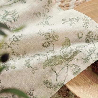 jinchan Floral Linen Kitchen Tier Curtains, 24 Inch, 2 Panels, Green - color: Amlie Green, size: 26"W x 24"L (Pack of 2)