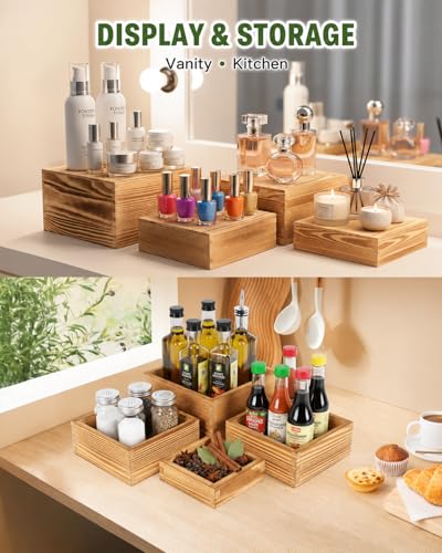 8 Pack Wooden Buffet Risers for Food Display, 8 Mini Sign