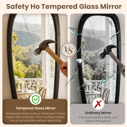 60"x22" Asymmetrical Mirror, Solid Wood Frame, Irregular Design - color: Black, size: 60"L x 22"W
