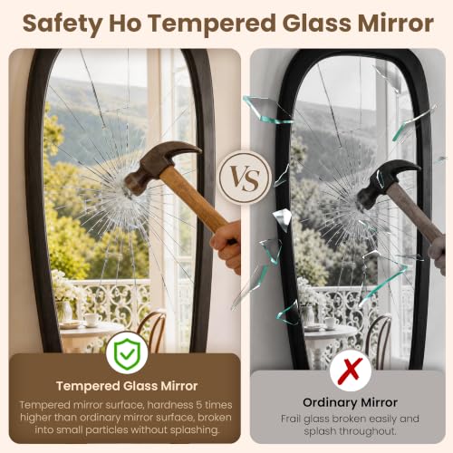 48" x 22" Asymmetrical Mirror, Solid Wood Frame, Irregular Design - color: Black, size: 48"L x 22"W