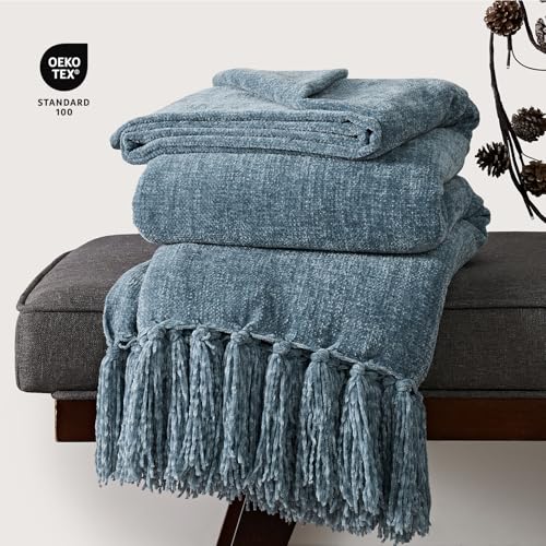 EverGrace Chenille Knit Throw Blanket for Couch, 50"x60", Cloud Blue - color: Cloud Blue, size: 50"x60"