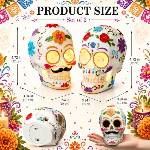 Fumete 2 Pcs Dia De Los Muertos Decorations - Day of The Dead Sugar Skull - style: Day of the Dead Skull