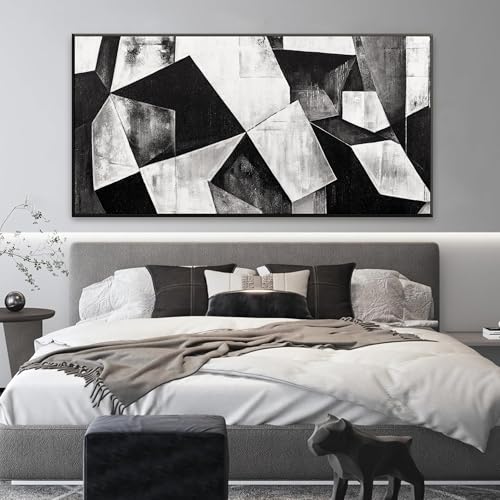 Large Framed Abstract Wall Art For Living Room Geometric Block 29" X 58" - color: Ink Black, size: 58"L x 29"W