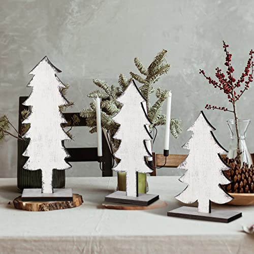 Meooeck 3 Pack Wood Christmas Trees for Tabletop, Solid Color, White - color: White, style: Solid Color