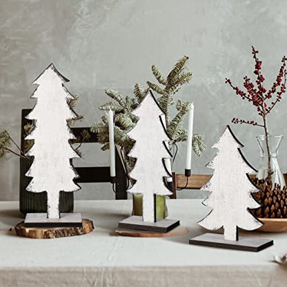 Meooeck 3 Pack Wood Christmas Trees for Tabletop, Solid Color, White - color: White, style: Solid Color