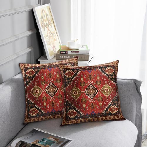 Britimes Throw Pillow Covers Set of 2, 18 x 18 Inch, Red Aztec - color: Ethnic Tribal 15, size: 18" x 18" (Pack of 2)