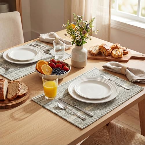 Artoid Mode Dark Grey Woven Braided Stripe Placemats Set of 4-12x18 Inch - color: Dark Grey, size: 12" x 18", 4 Pcs