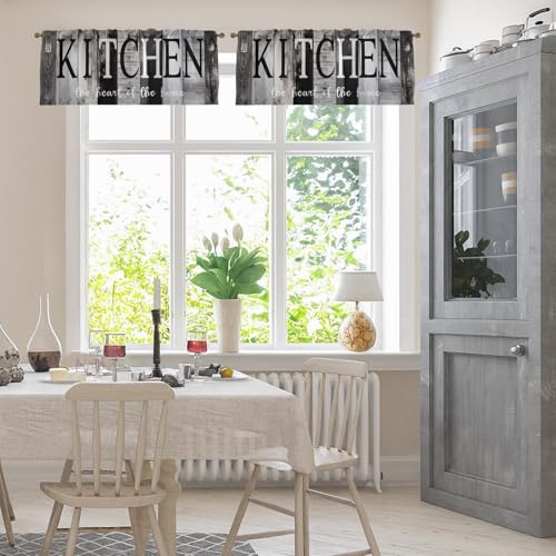 Emvency Valances for Windows, 2 Pack, 52x18 Inch, Farmhouse Grey - color: Kitchen Grey, size: 52"W x 18"L (Pack of 2)