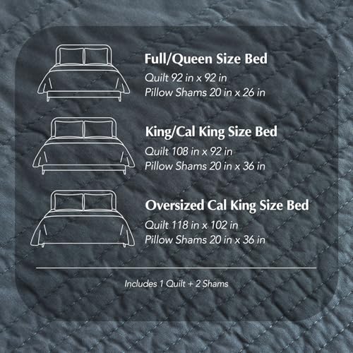 EVERGRACEHOME 100% Cotton Modern Lines Quilt Set Queen Size, Midnight Blue - color: Midnight Blue, size: Full/Queen (92" X 92")