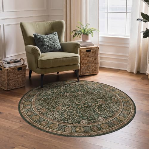 Bavni 4ft Round Area Rug 4x4, Washable Non Slip, Dark Green Brown - color: Dark Green Brown, size: 4' (Round)