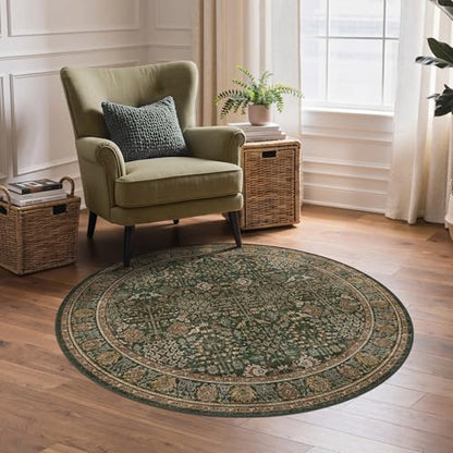 Bavni 4ft Round Area Rug 4x4, Washable Non Slip, Dark Green Brown - color: Dark Green Brown, size: 4' (Round)