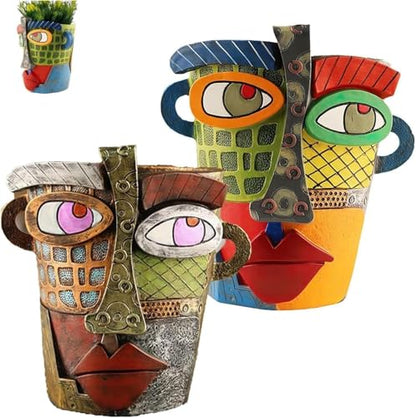 Picasso Pot, Face Planters, Plant Pots Sanxingdui Style, Abstract Head Planter, Handcrafted Planter Resin - Cute and Funky (Retro + Modern) - color: Retro + Modern