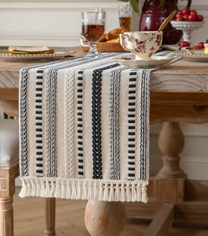 Caflife Black and Beige Woven Rustic Boho Table Runner 72 Inchs Long - color: Black, size: 13x72Inch