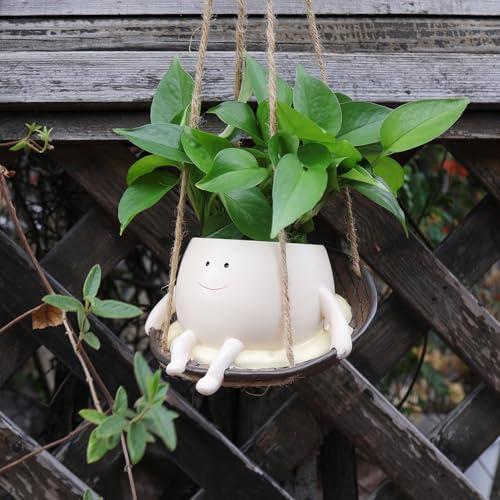 NINIPAPA Hanging Swing Chair Planter Pot Smile Face Plant Pot for Indoor Outdoor Plants Cute Head Flower Pots for Succulent String of Pearls Unique Gift on Mother's Day, Birthday, Christmas - size: Small
