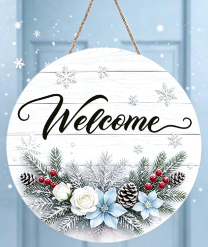 Winter Welcome Wreath Signs for Front Door, Christmas Hanging Wall Decor - color: Winter