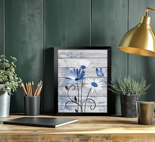 Black Framed Daisy Floral Wall Art - color: blue, size: 10"L x 8"W