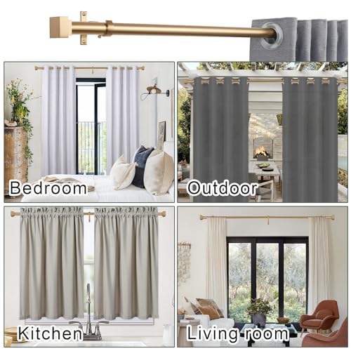 Single Curtain Rods for Windows 28 to 48 Inch(2.3-4ft),1 Inch Diameter Adjustable Heavy Duty Drapery Rods,with Modern Square Aluminum Alloy Finials,Warm Gold - color: Warm Gold, size: 28-48"