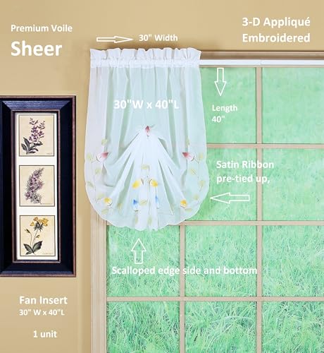 Today's Curtain,Vineyard 3-D Appliqué,Fan Insert, White, 30" W x 40" L - color: White, size: 30"W x 40"L (Pack of 1)