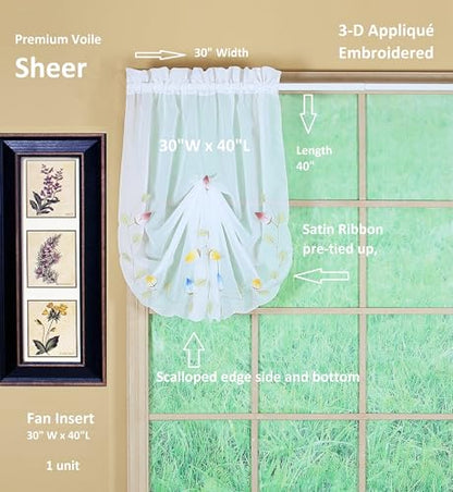 Today's Curtain,Vineyard 3-D Appliqué,Fan Insert, White, 30" W x 40" L - color: White, size: 30"W x 40"L (Pack of 1)