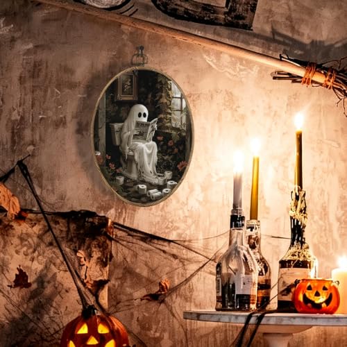 Halloween Bathroom Ghost Oval Wall Art, Halloween Pictures Wall Decor - color: Bathroom Ghost-5