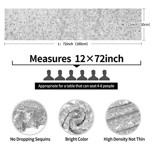 Pufogu 12 x 72 inches Silver Sequin Table Runner, 2 Packs - color: Silver
