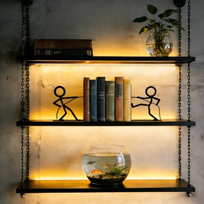 2 Pcs Metal Bookends and Heart Bookmark,Book Ends for Book Shelf,Tug of War - color: Tug War Black