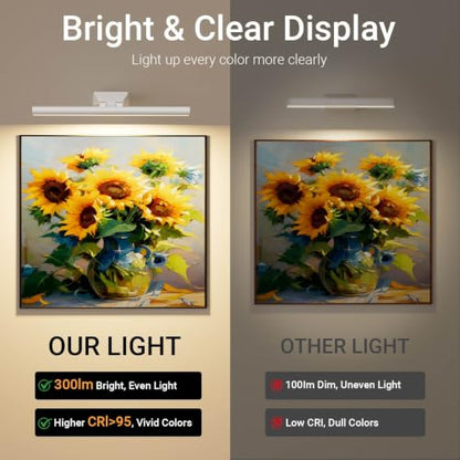 12" Picture Lights for Wall, 10000mAh Rechargeable Wireless Remote - color: White, size: 12inch