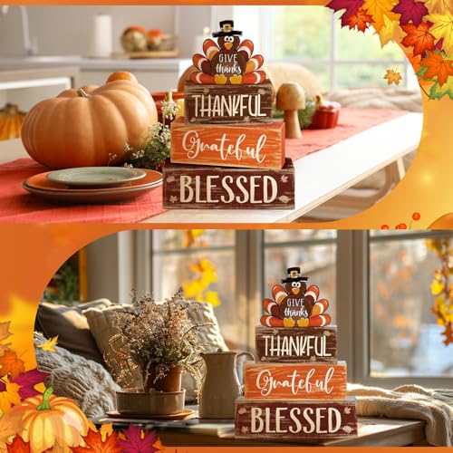 4 Pcs Thanksgiving Decor for Home Thankful Turkey Table Centerpiece Signs - style: Cute Turkey