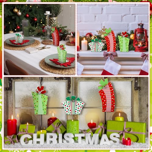 3 Pcs Christmas Table Decoration Whimsical Red Green Wooden Gift Box Sign - style: Whimsical