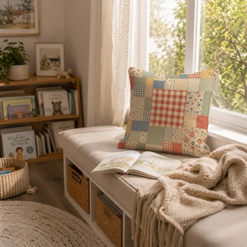 French Country Floral Patchwork Throw Pillow Cover 18x18 - color: Cloth2