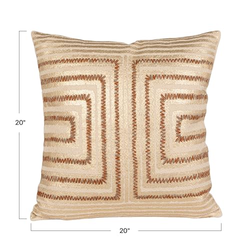 Creative Co-Op Gold Foil Embroidered Geometric Cotton Square Pillow, Multicolor Finish