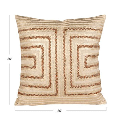 Creative Co-Op Gold Foil Embroidered Geometric Cotton Square Pillow, Multicolor Finish