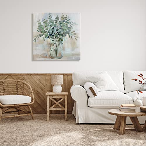 Soothing Eucalyptus Herb, 30 x 30 Inch Canvas Wall Art - color: Eucalyptus Mason Jar, size: 30"L x 30"W