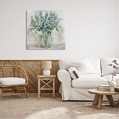 Soothing Eucalyptus Herb, 30 x 30 Inch Canvas Wall Art - color: Eucalyptus Mason Jar, size: 30"L x 30"W