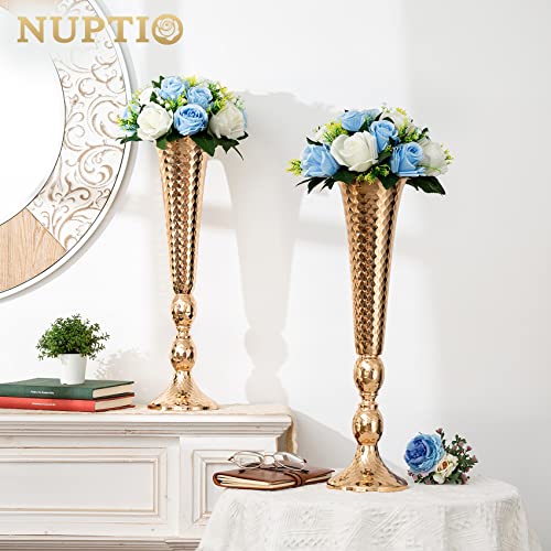NUPTIO Flower Balls for Wedding Table Centerpieces, Blue & White Fake Rose - color: Blue & White, size: 2 Pcs