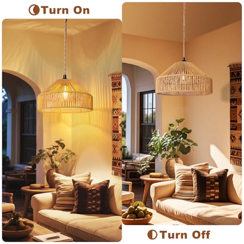Maliralt Hanging Lamps Rattan Pendant Light Hanging Lights 16.4ft Plug in Cord Pendant Light Fixture Plug Into Wall Outlet Pendant Lighting with On Off Switch for Bedroom Living (Mongolian Yurt) - size: 12.8 Inch - Mongolian Yurt
