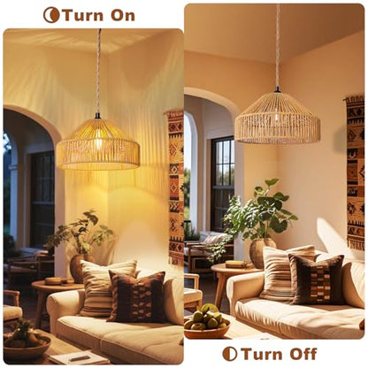 Maliralt Hanging Lamps Rattan Pendant Light Hanging Lights 16.4ft Plug in Cord Pendant Light Fixture Plug Into Wall Outlet Pendant Lighting with On Off Switch for Bedroom Living (Mongolian Yurt) - size: 12.8 Inch - Mongolian Yurt