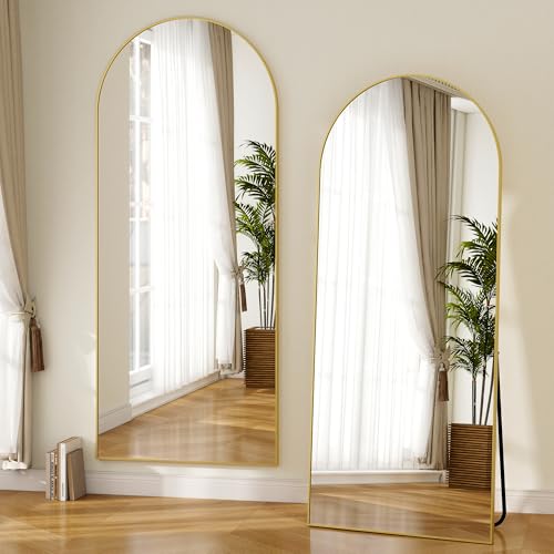 Matte Gold Arched 71"x26" Mirror Full Length Leaning Hanging - color: Gold, size: 71"L x 26"W