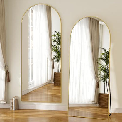 Matte Gold Arched 64"x21" Mirror Full Length Leaning Hanging - color: Gold, size: 64"L x 21"W