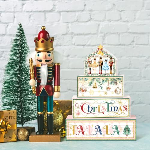 Britimes Tiered Tray Decor Set, 4 Pack, Wooden Table Sign, Nutcracker - style: Christmas Nutcracker