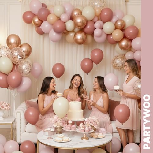 PartyWoo Dusty Pink Balloons 66pcs 12 Inch Blush Pink Gold White Balloons - color: Pink-3320